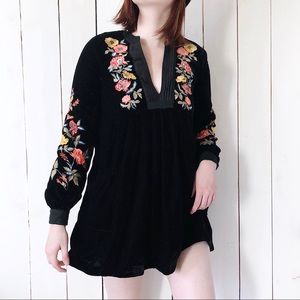 Free People Mia Embroidered Velvet Dress Black